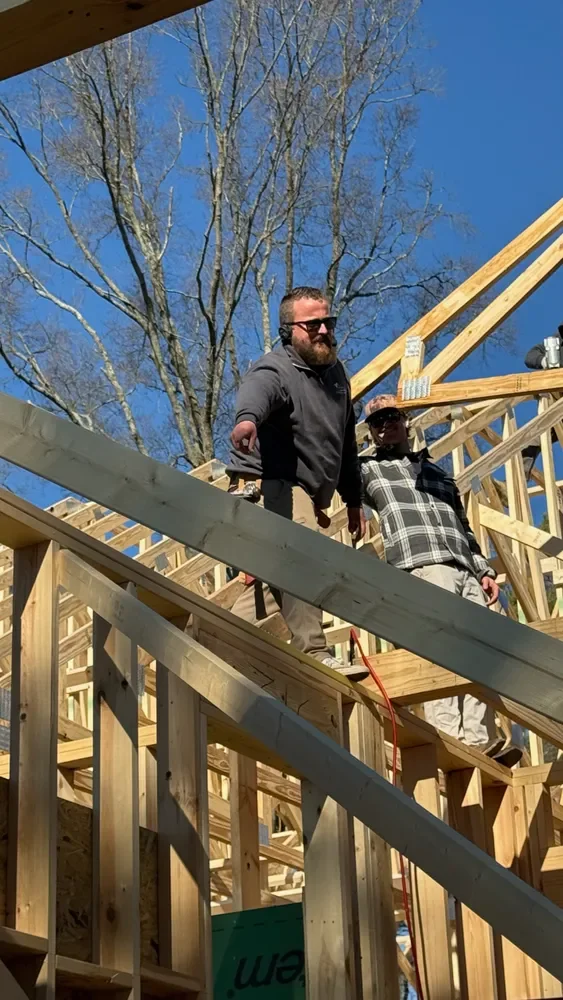 Matt Self framing a staircase on a job site